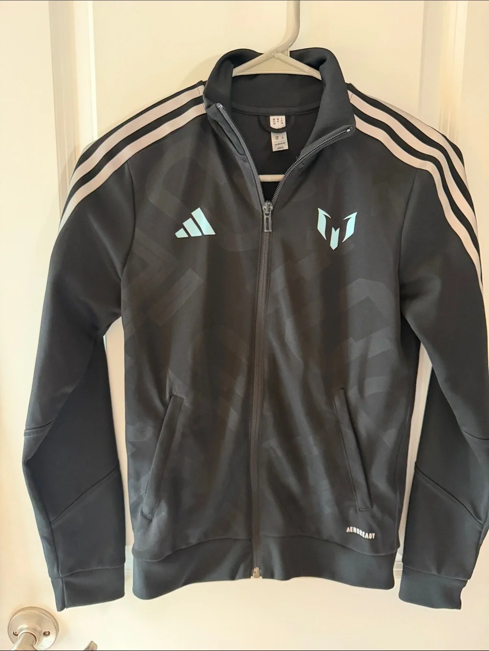 adidas Black Kids Messi Track Jacket & Joggers with Light Blue Accents